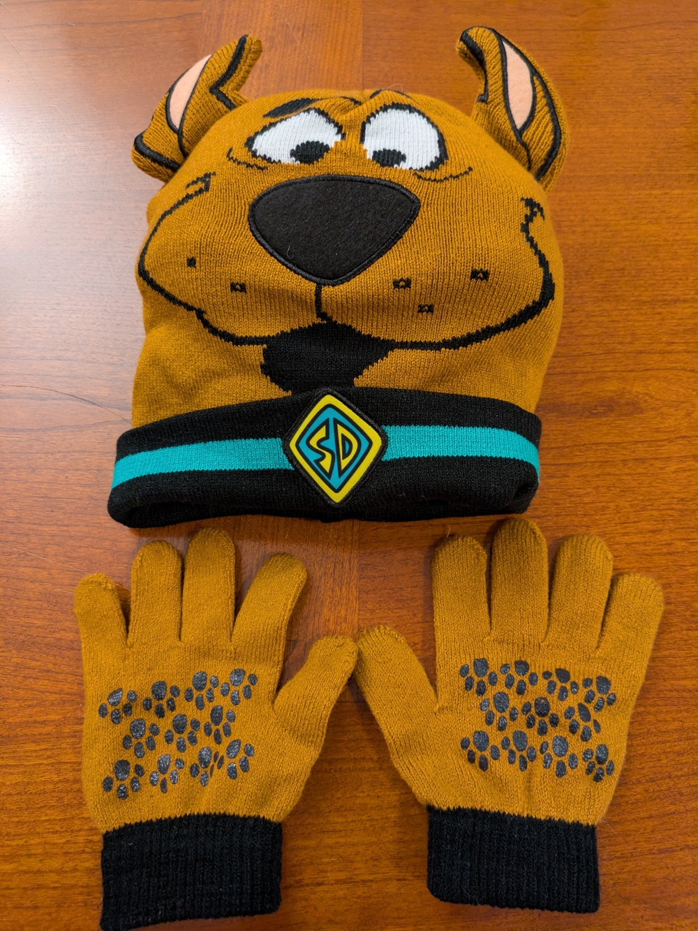 Kids Scooby-Doo Knit Beanie Hat & Matching Gloves Winter Set NWOT